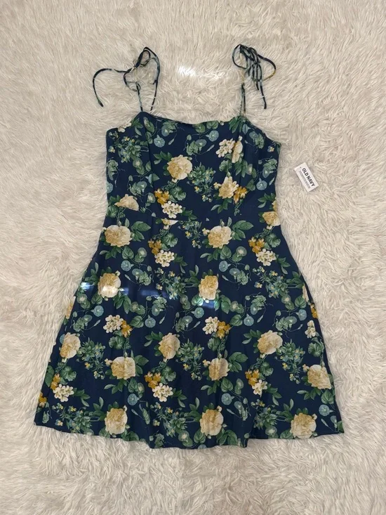 Old Navy Navy Floral Tie-Strap Mini Dress Old Navy Floral Dress - Picture 2 of 5